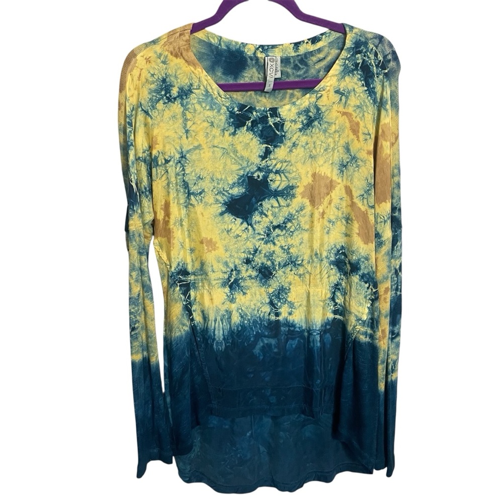 XCVI Tie Dye blue yellow long sleeve tunic top